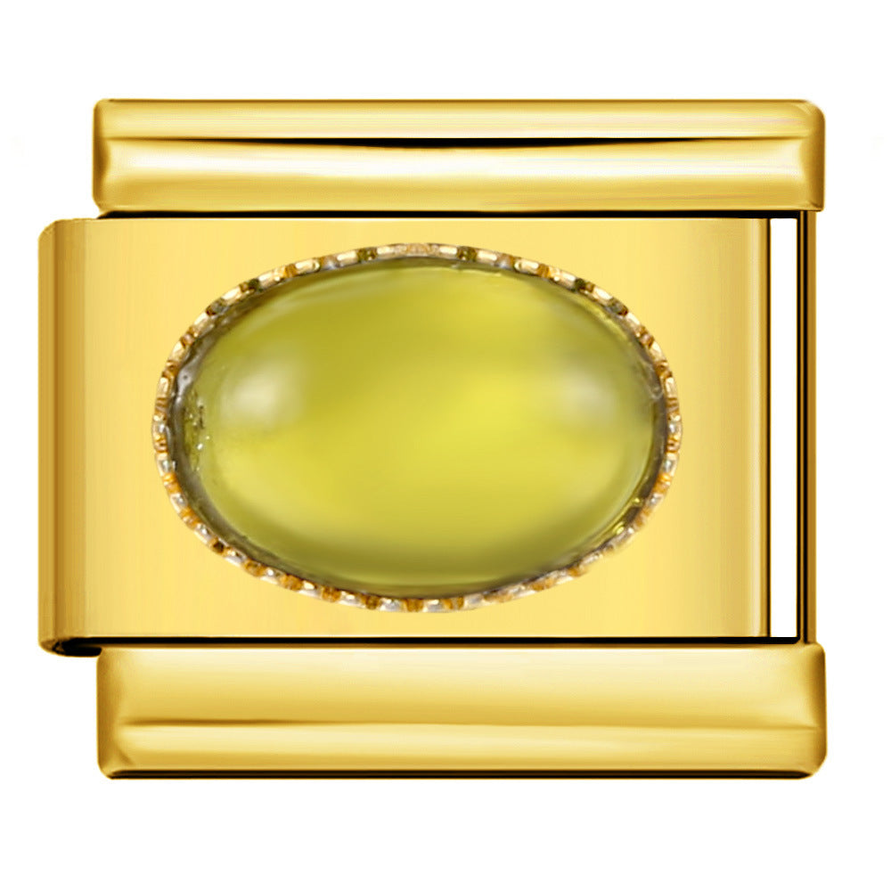 New Gold and Silver Bottom Micro Inlaid Oval Colored Stone Italian Module Bracelet DIY Titanium Steel Welding Oil Dripping Bracelet New Gold and Silver Bottom Micro Inlaid Oval Colored Stone Italian Module Bracelet DIY Titanium Steel Welding Oil Dripping Bracelet