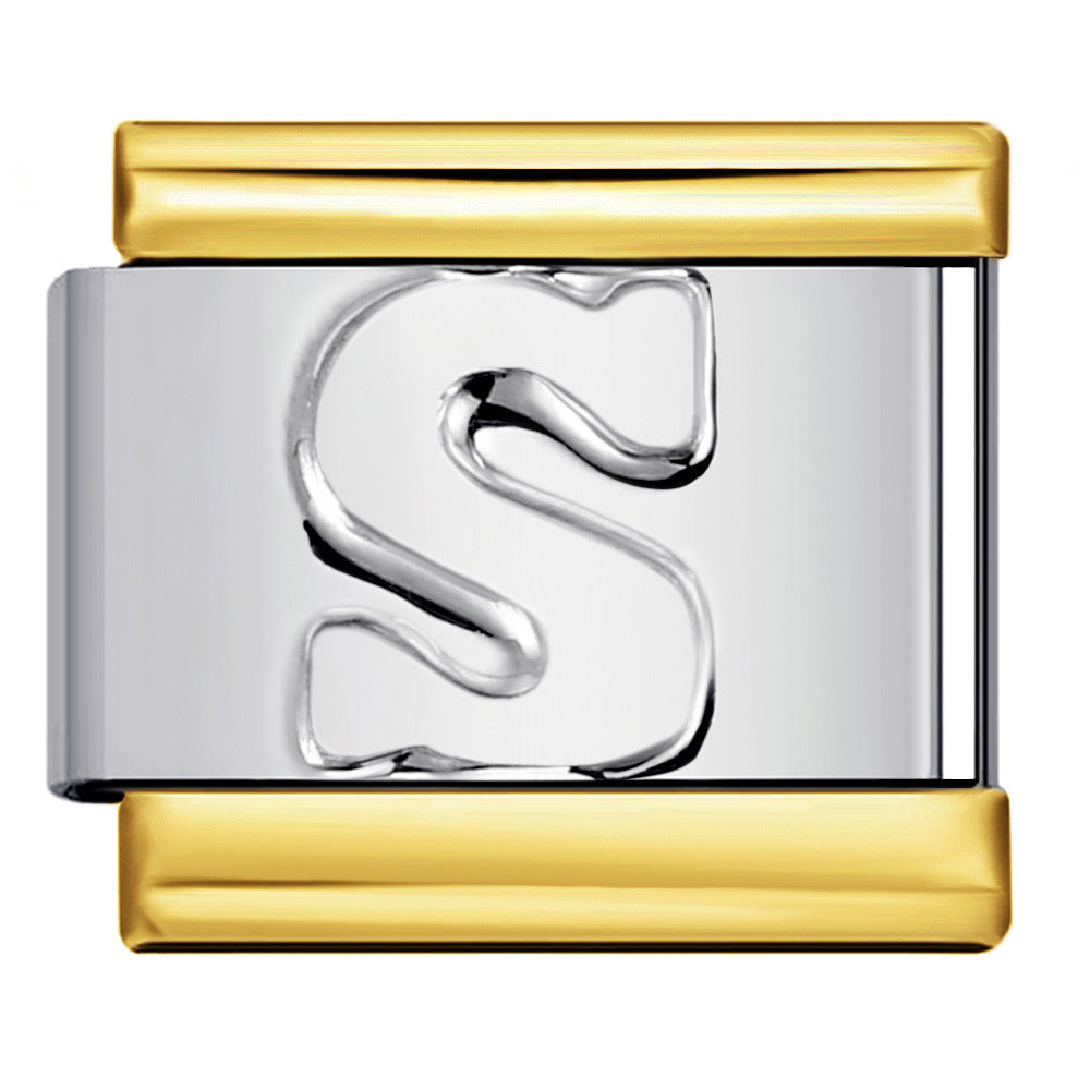 Fashion Gold Cover Silver Concave English Letter Bracelet Titanium Steel Non Dripping Oil DIY Italian Module Bracelet Wholesale Fashion Gold Cover Silver Concave English Letter Bracelet Titanium Steel Non Dripping Oil DIY Italian Module Bracelet Wholesale