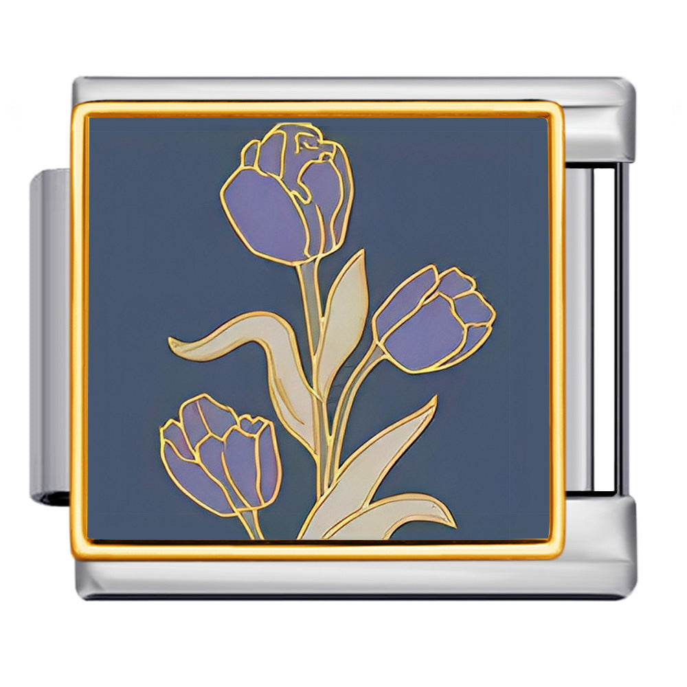 Square Flower Italian Module Bracelet Titanium Steel Welding Drip Oil Pattern DIY Strap Chain Accessories Wholesale Square Flower Italian Module Bracelet Titanium Steel Welding Drip Oil Pattern DIY Strap Chain Accessories Wholesale