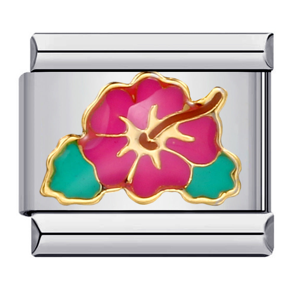 Flower Titanium Steel Drip Oil Welding Pattern Italian Module Bracelet Italian Charm Bracelet Flower Titanium Steel Drip Oil Welding Pattern Italian Module Bracelet Italian Charm Bracelet