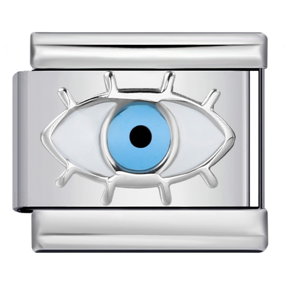 New Titanium Steel Pentagram Eye Italian Module Bracelet Stamped Pattern Drip Oil DIY Elastic Strap Chain New Titanium Steel Pentagram Eye Italian Module Bracelet Stamped Pattern Drip Oil DIY Elastic Strap Chain