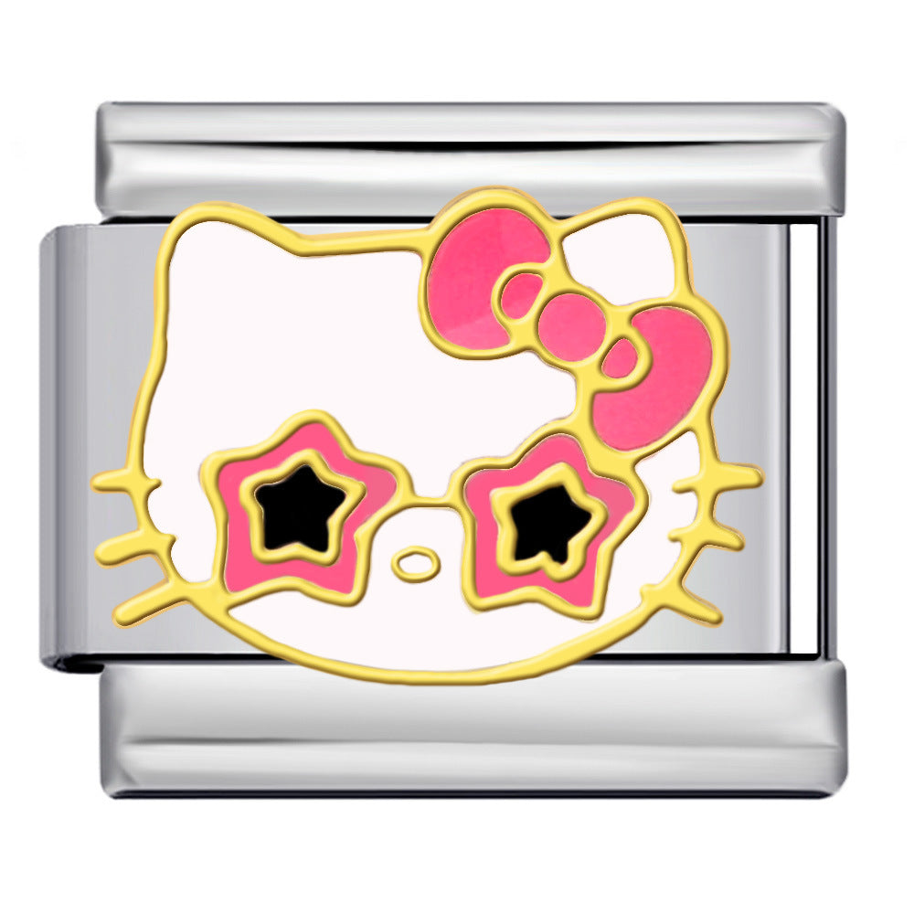 Cute Cartoon Cat Titanium Steel Welded Drip Bracelet DIY Italian Modular Charm Friendship Gift for Besties Cute Cartoon Cat Titanium Steel Welded Drip Bracelet DIY Italian Modular Charm Friendship Gift for Besties