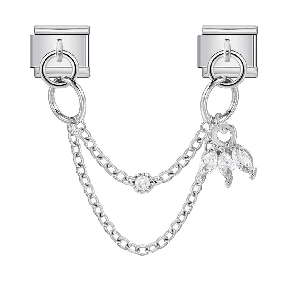 Double Hook Italian Modular Bracelet with Heart Pendant Chain Link Titanium Steel DIY Jewelry Double Hook Italian Modular Bracelet with Heart Pendant Chain Link Titanium Steel DIY Jewelry