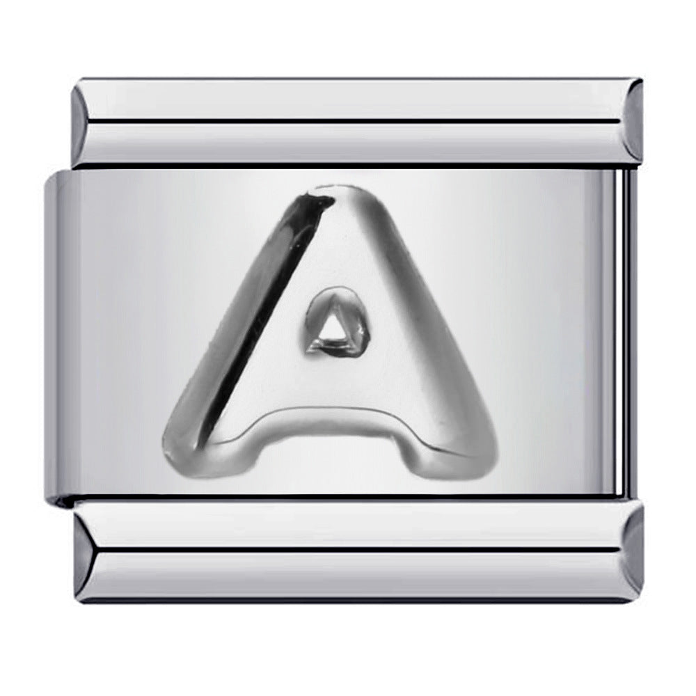 New Stainless Steel Silver Convex English Letter Italian Module Bracelet DIY Elastic Splicing Strap Chain New Stainless Steel Silver Convex English Letter Italian Module Bracelet DIY Elastic Splicing Strap Chain