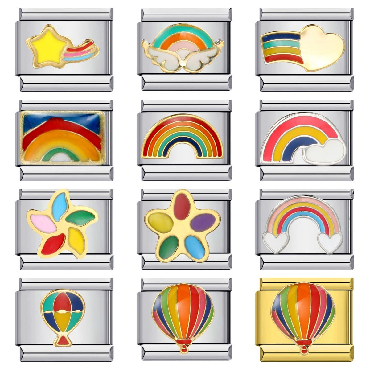 Rainbow Element Stainless Steel Italian Module Bracelet Welding Drip Oil Pattern DIY Bracelet Italian Charm Rainbow Element Stainless Steel Italian Module Bracelet Welding Drip Oil Pattern DIY Bracelet Italian Charm