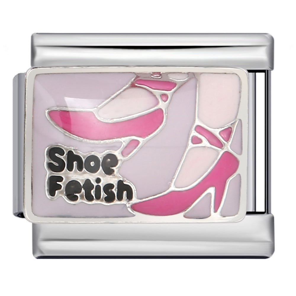 Pink Italian Modular Bracelet Titanium Steel Welding Gold Plated DIY Cartoon Free Connect Bracelet Pink Italian Modular Bracelet Titanium Steel Welding Gold Plated DIY Cartoon Free Connect Bracelet