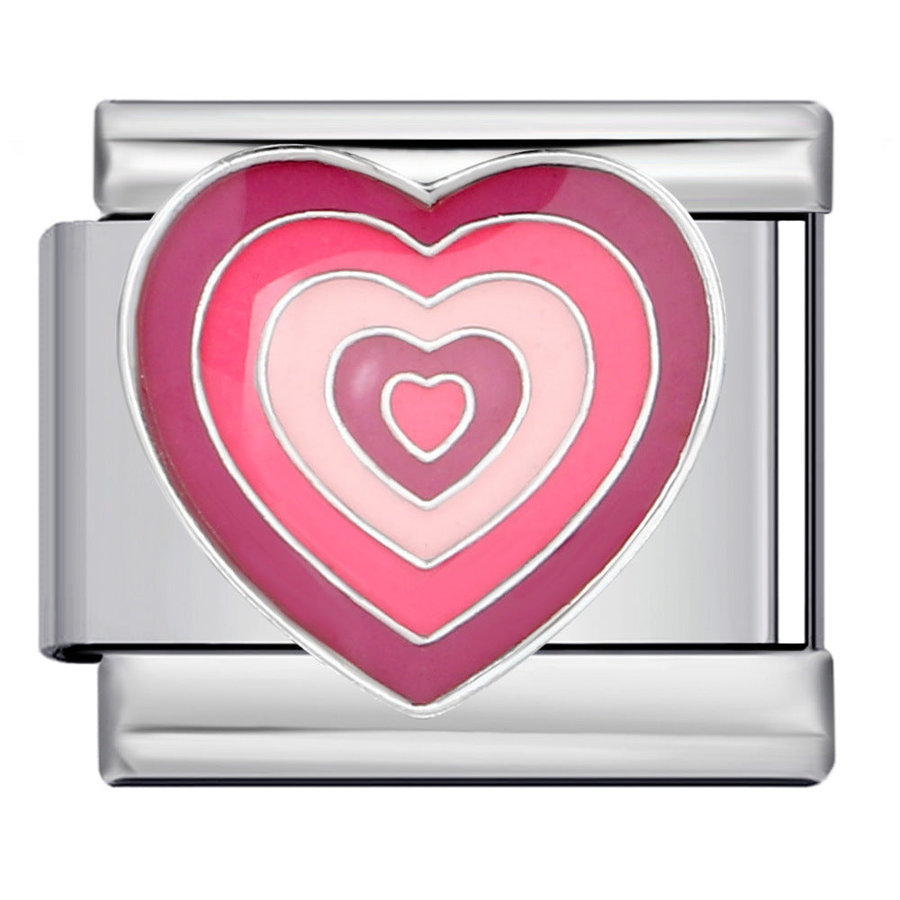 Colorful Drip Oil Love Element Italian Module Bracelet Welding Pattern DIY Elastic Splicing Stainless Steel Bracelet Colorful Drip Oil Love Element Italian Module Bracelet Welding Pattern DIY Elastic Splicing Stainless Steel Bracelet