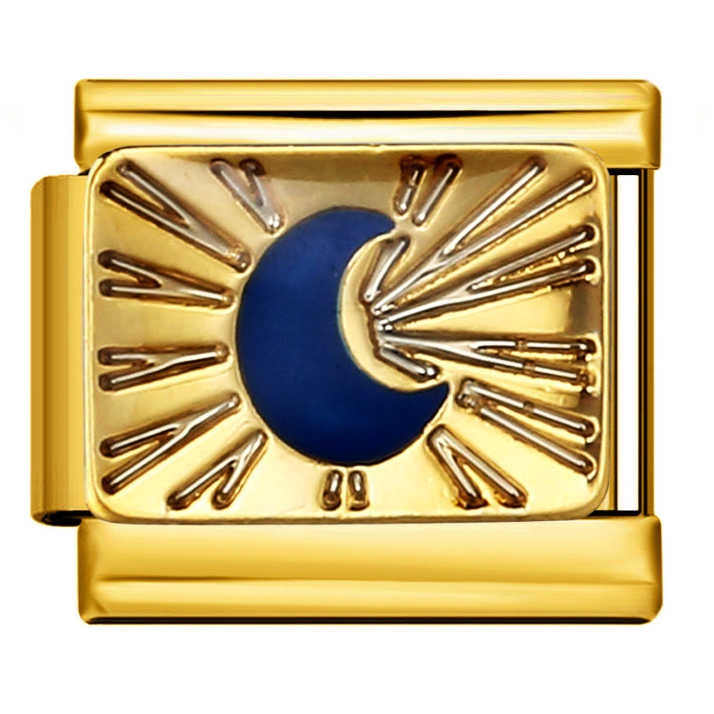 Gold Bottom Star Moon Blue Italian Module Bracelet DIY Jewelry Creative Accessories Detachable Titanium Steel Strap Chain Gold Bottom Star Moon Blue Italian Module Bracelet DIY Jewelry Creative Accessories Detachable Titanium Steel Strap Chain