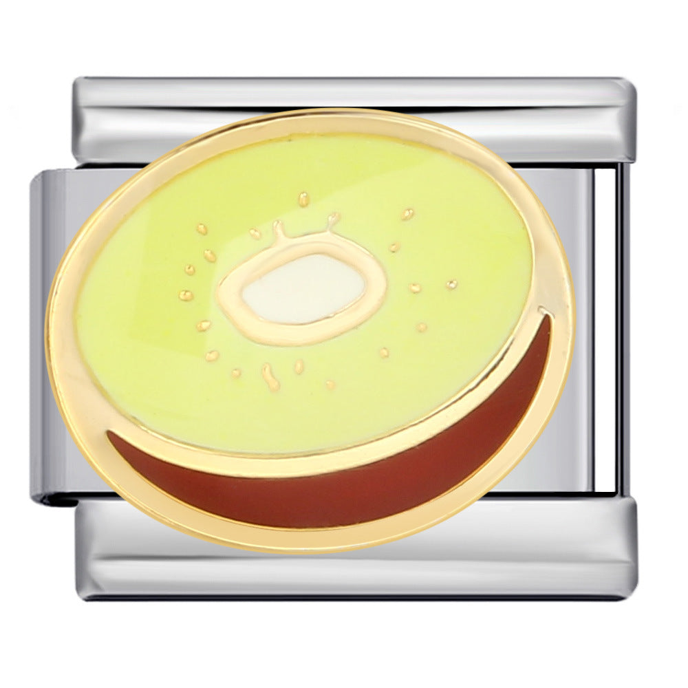 Summer Colorful Vegetable and Fruit Series Italian Module Bracelet Titanium Steel Welding Drip Oil DIY Personalized Splicing Bracelet Summer Colorful Vegetable and Fruit Series Italian Module Bracelet Titanium Steel Welding Drip Oil DIY Personalized Splicing Bracelet