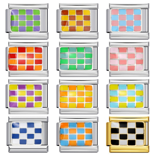 Fashion Color Checkerboard Series Italian Module Bracelet Titanium Steel Welding Drip Oil DIY Free Splicing Bracelet