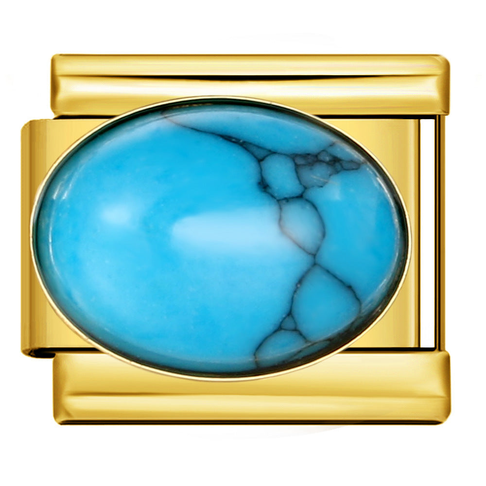 New Diamond Inlaid Stainless Steel Italian Module Bracelet Welding Large Elliptical Colored Stone DIY Elastic Bracelet Accessories New Diamond Inlaid Stainless Steel Italian Module Bracelet Welding Large Elliptical Colored Stone DIY Elastic Bracelet Accessories