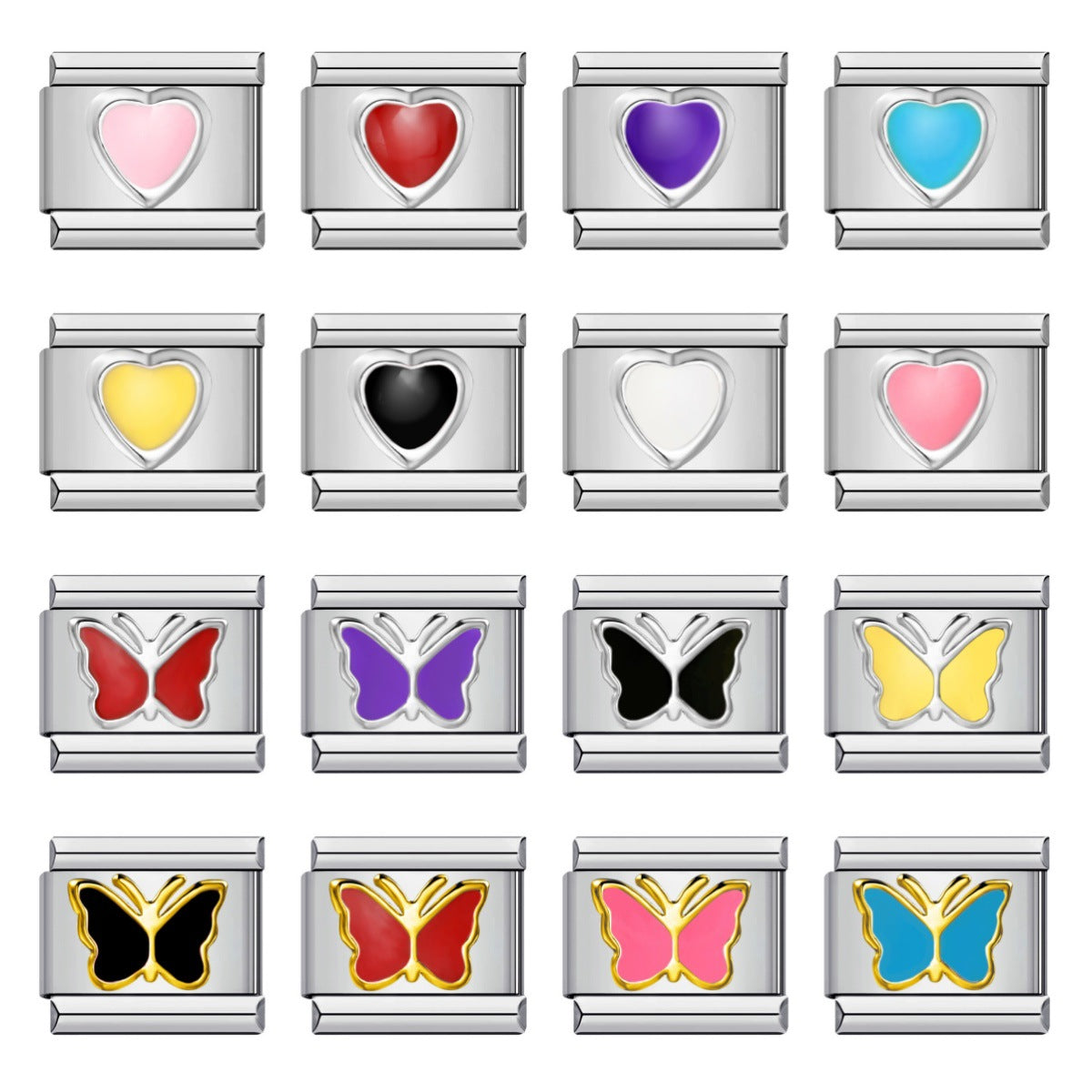 Titanium Steel Love Butterfly Stamping Pattern Color Drip Oil DIY Italian Module Bracelet Italian Charm Reference Knowledge 70/1000 T Titanium Steel Love Butterfly Stamping Pattern Color Drip Oil DIY Italian Module Bracelet Italian Charm Reference Knowledge 70/1000 T