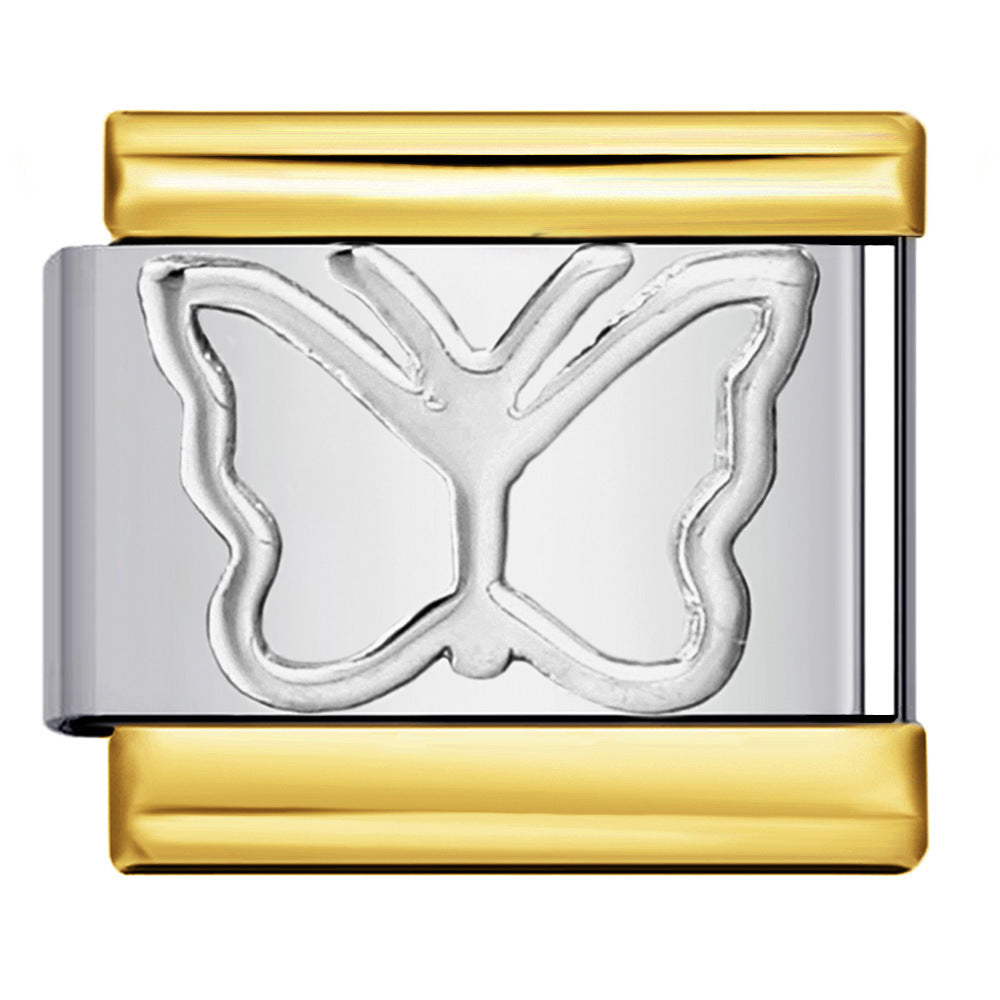 Gold and Silver Stamping Pattern Italian Module Bracelet Titanium Steel Drip Oil DIY Splicing Bracelet Wholesale Gold and Silver Stamping Pattern Italian Module Bracelet Titanium Steel Drip Oil DIY Splicing Bracelet Wholesale