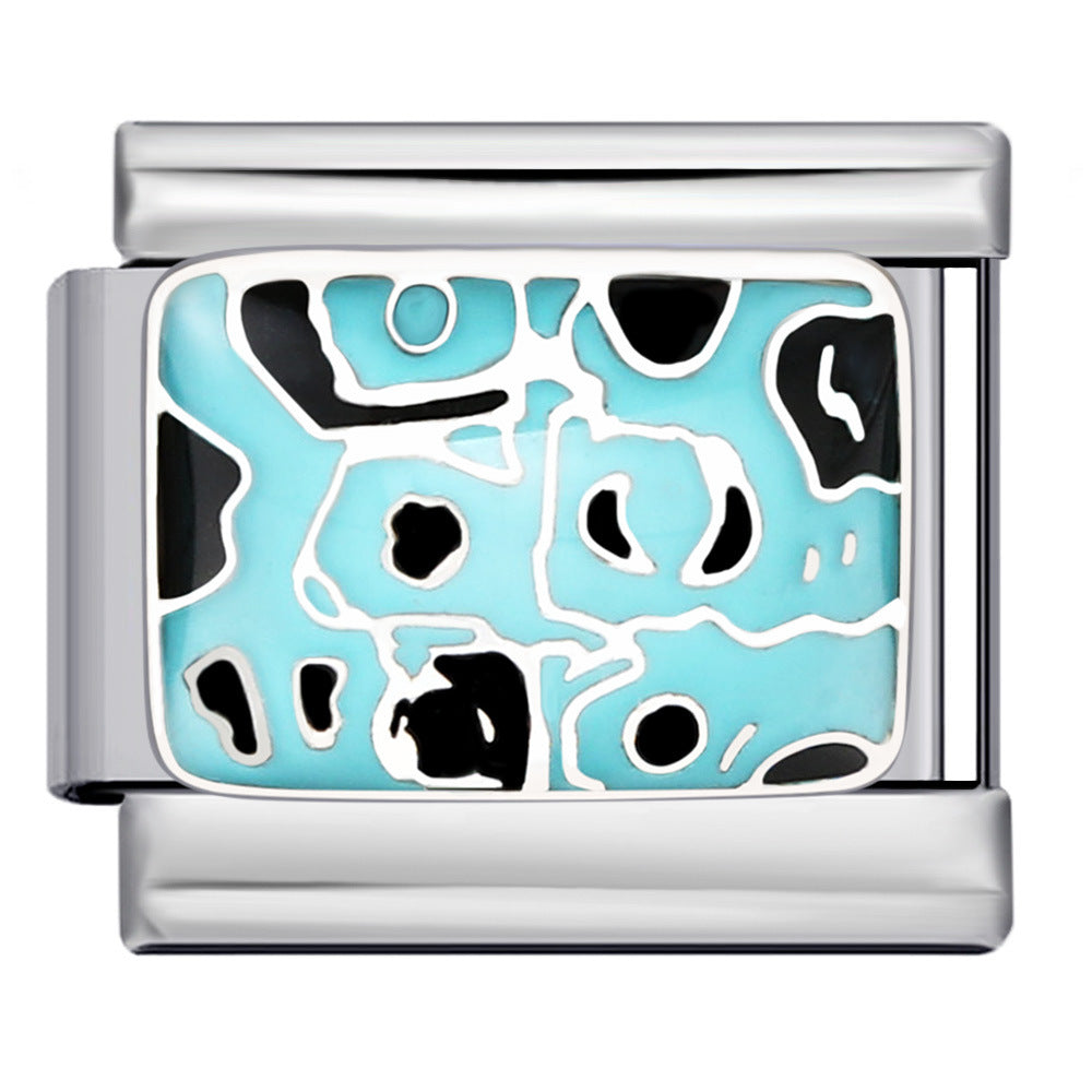 Personalized Pattern Italian Module Bracelet Stainless Steel Welding Drip Oil Cartoon DIY Elastic Splicing Bracelet Personalized Pattern Italian Module Bracelet Stainless Steel Welding Drip Oil Cartoon DIY Elastic Splicing Bracelet