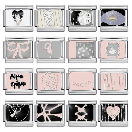 Pink Pattern Italian Module Bracelet Titanium Steel Welding Drip Oil Pattern DIY Bracelet Gift for Girls