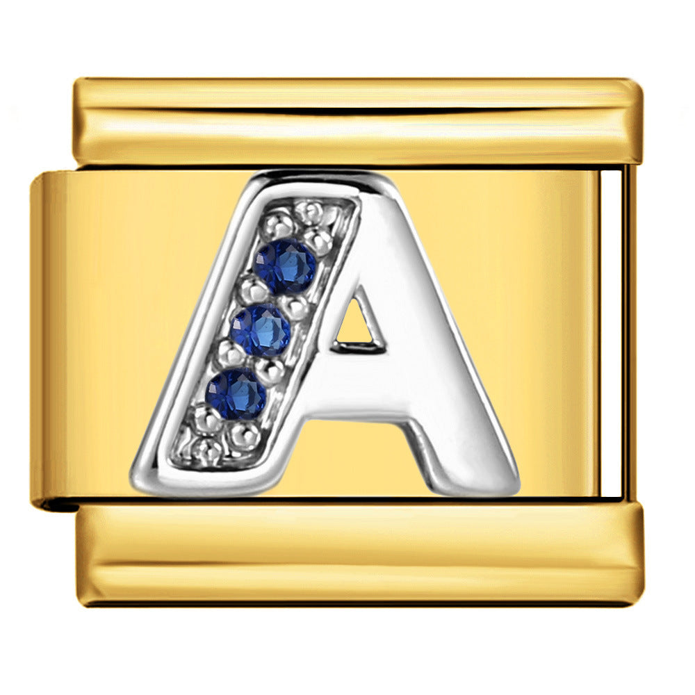 Italian Module Bracelet Gold Background Blue Diamond Letters DIY Stainless Steel Elastic Assembly Welded Strap Bracelet Italian Module Bracelet Gold Background Blue Diamond Letters DIY Stainless Steel Elastic Assembly Welded Strap Bracelet