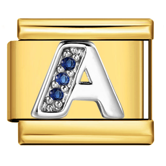 Italian Module Bracelet Gold Background Blue Diamond Letters DIY Stainless Steel Elastic Assembly Welded Strap Bracelet