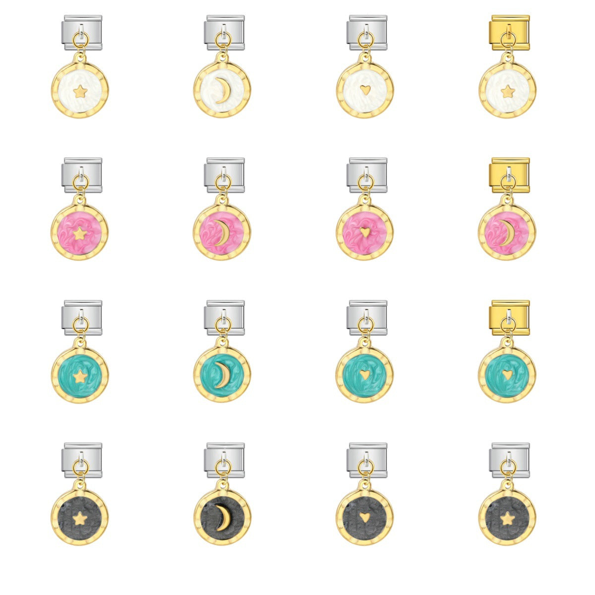 Round Pendant with Gold and Silver Base, Italian Module Bracelet, Titanium Steel Drip Oil Hook, Fashionable DIY Versatile Bracelet Round Pendant with Gold and Silver Base, Italian Module Bracelet, Titanium Steel Drip Oil Hook, Fashionable DIY Versatile Bracelet