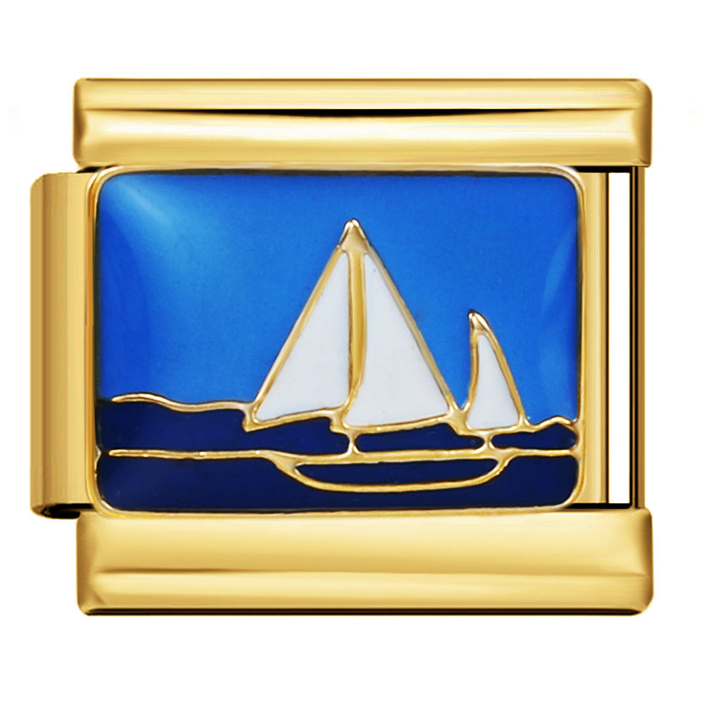 Gold Bottom Star Moon Blue Italian Module Bracelet DIY Jewelry Creative Accessories Detachable Titanium Steel Strap Chain Gold Bottom Star Moon Blue Italian Module Bracelet DIY Jewelry Creative Accessories Detachable Titanium Steel Strap Chain