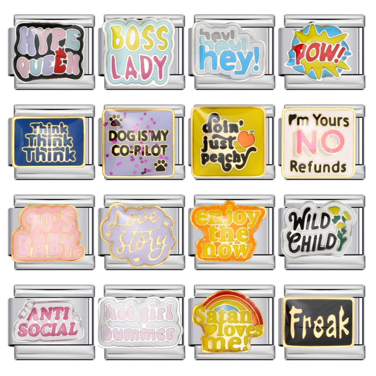 New Personalized English Italian Module Bracelet Titanium Steel Welding Drip Oil DIY Elastic Free Splicing Bracelet New Personalized English Italian Module Bracelet Titanium Steel Welding Drip Oil DIY Elastic Free Splicing Bracelet