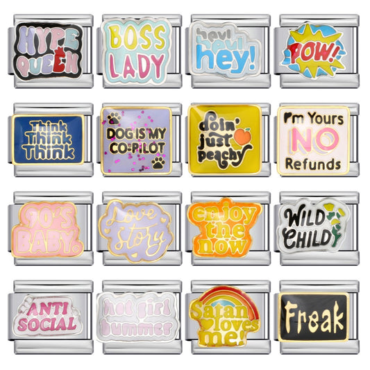 New Personalized English Italian Module Bracelet Titanium Steel Welding Drip Oil DIY Elastic Free Splicing Bracelet