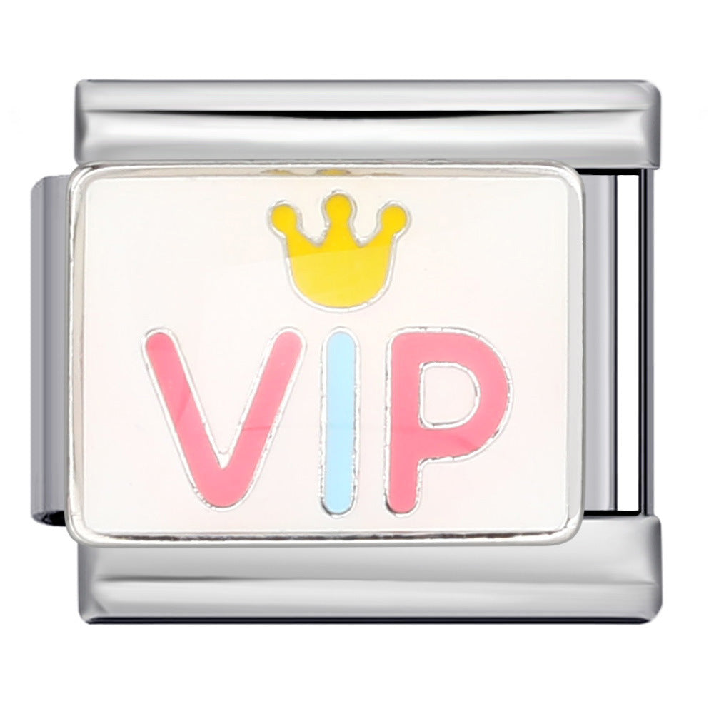 Colorful English Italian Module Bracelet Stainless Steel Welding Drip Oil DIY Jewelry Primary School Children's Gift Colorful English Italian Module Bracelet Stainless Steel Welding Drip Oil DIY Jewelry Primary School Children's Gift