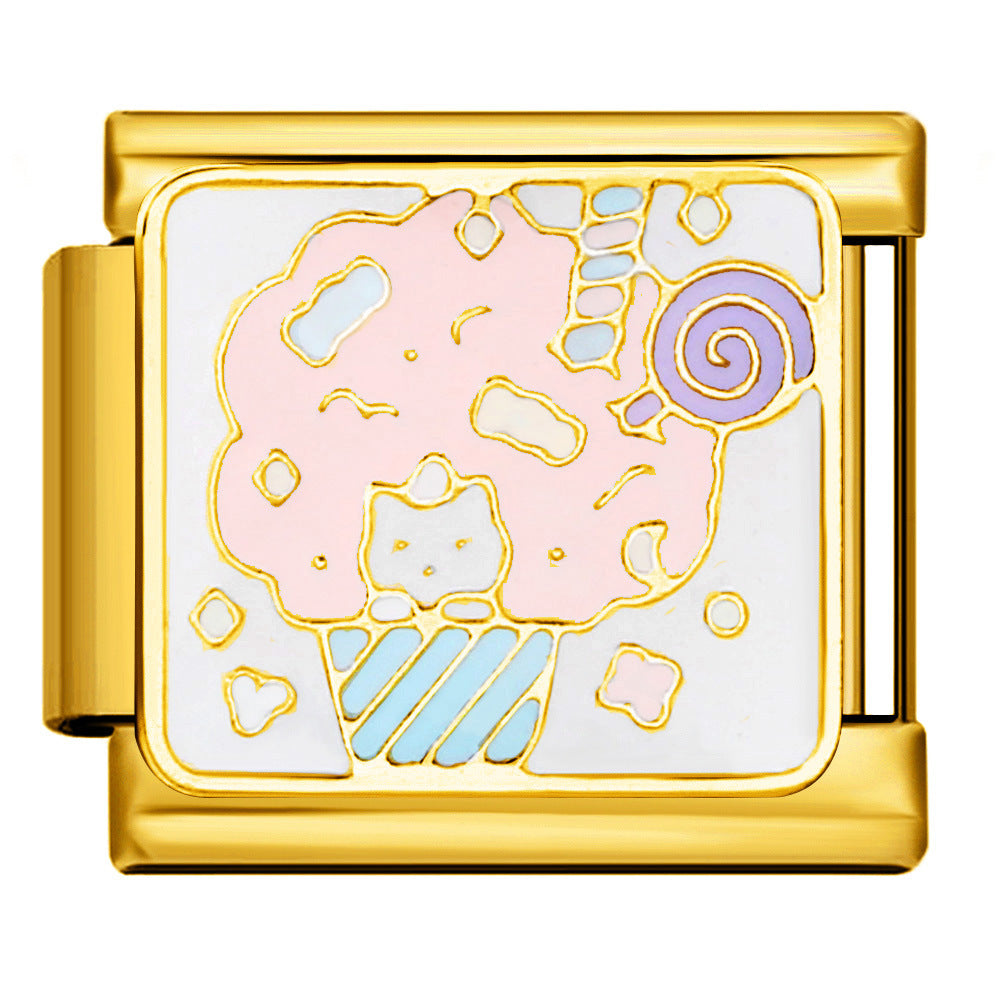 Italian Module Bracelet DIY Titanium Steel All Gold Welding Drip Oil Pattern Elastic Splicing Bracelet Accessory Italian Module Bracelet DIY Titanium Steel All Gold Welding Drip Oil Pattern Elastic Splicing Bracelet Accessory