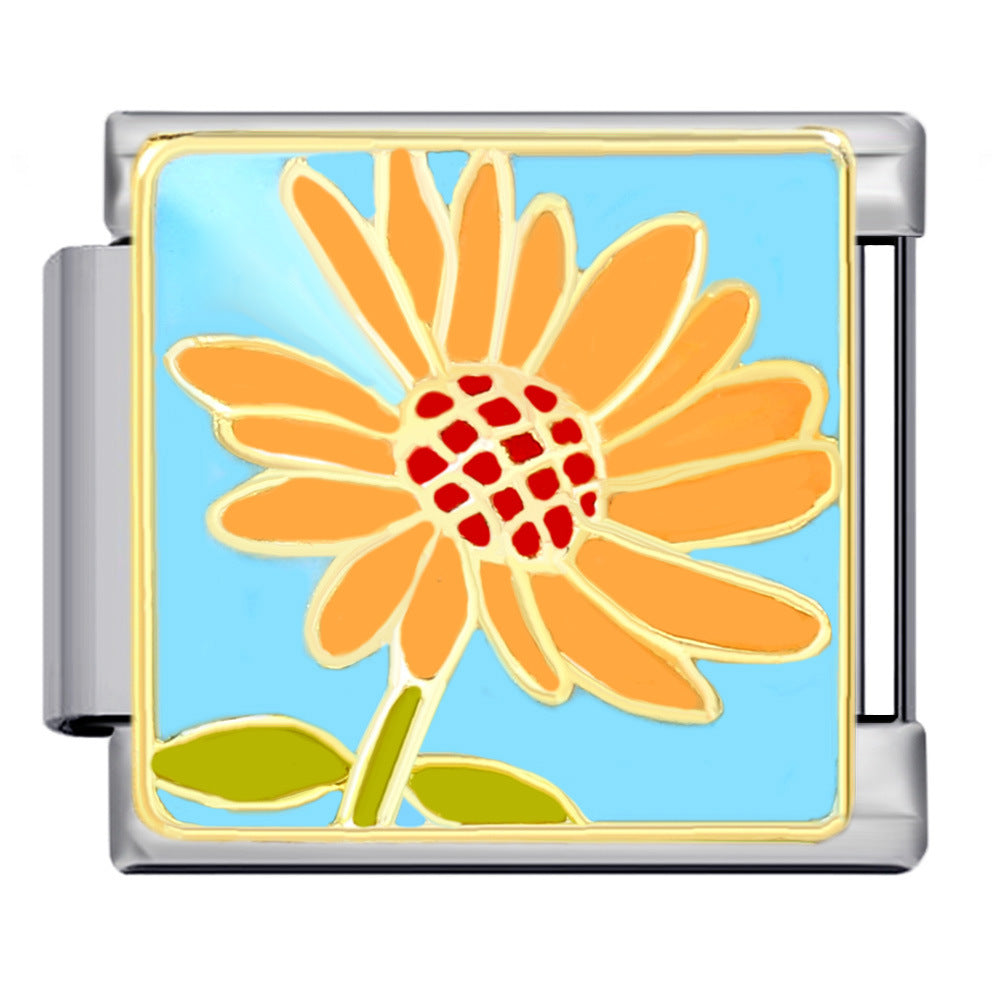 Flower Series Italian Module Bracelet Stainless Steel Welding Gold Plating Drip Oil DIY Elastic Bracelet Accessories Wholesale Flower Series Italian Module Bracelet Stainless Steel Welding Gold Plating Drip Oil DIY Elastic Bracelet Accessories Wholesale