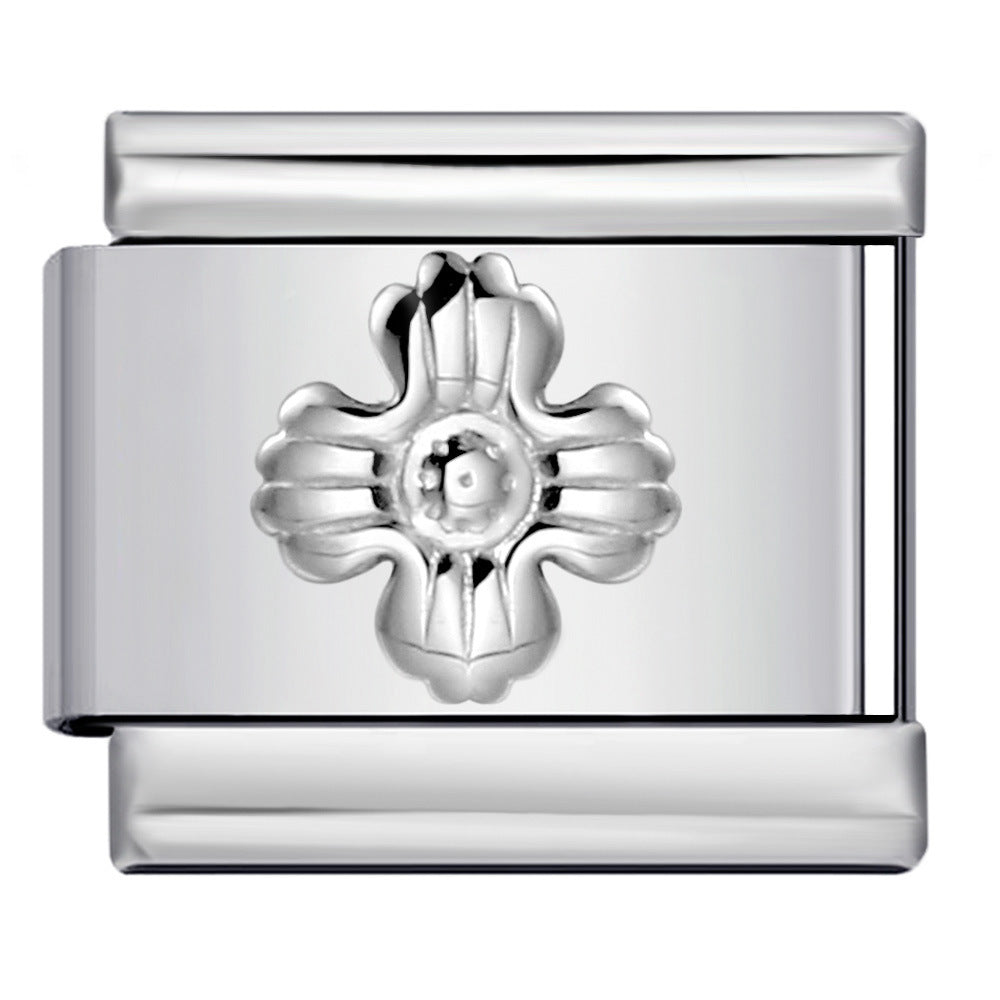 Titanium Steel Convex Silver Stamped DIY Italian Charm Bracelet with Unique Patterns Titanium Steel Convex Silver Stamped DIY Italian Charm Bracelet with Unique Patterns