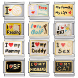 Cross Border Hot Selling Heart English Pattern Wristband Titanium Steel Welded Gold-plated Drip Oil DIY Italian Module Bracelet Cross Border Hot Selling Heart English Pattern Wristband Titanium Steel Welded Gold-plated Drip Oil DIY Italian Module Bracelet