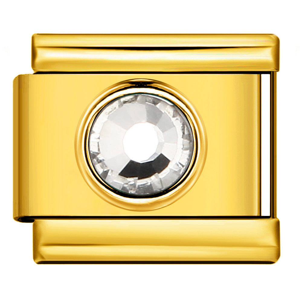 Gold Colored Heart-shaped Circle Diamond Italian Module Bracelet DIY Titanium Steel Welded Elastic Watch Chain Accessory Gold Colored Heart-shaped Circle Diamond Italian Module Bracelet DIY Titanium Steel Welded Elastic Watch Chain Accessory