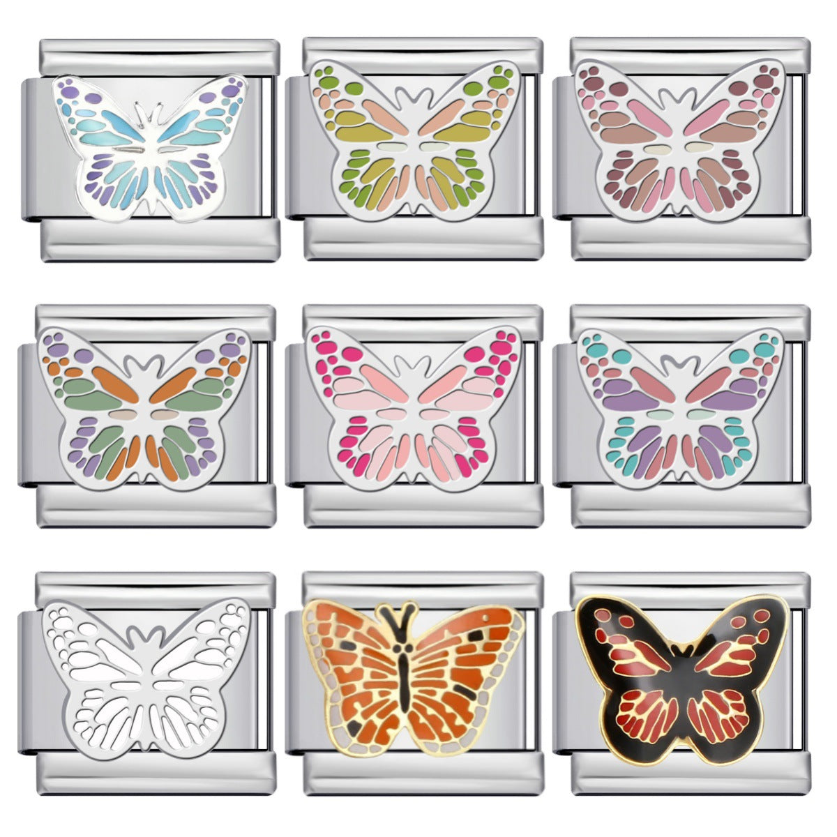 New Butterfly Series DIY Italian Module Bracelet Titanium Steel Welded Drip Oil Strap Chain Fashion Splicing Bracelet New Butterfly Series DIY Italian Module Bracelet Titanium Steel Welded Drip Oil Strap Chain Fashion Splicing Bracelet