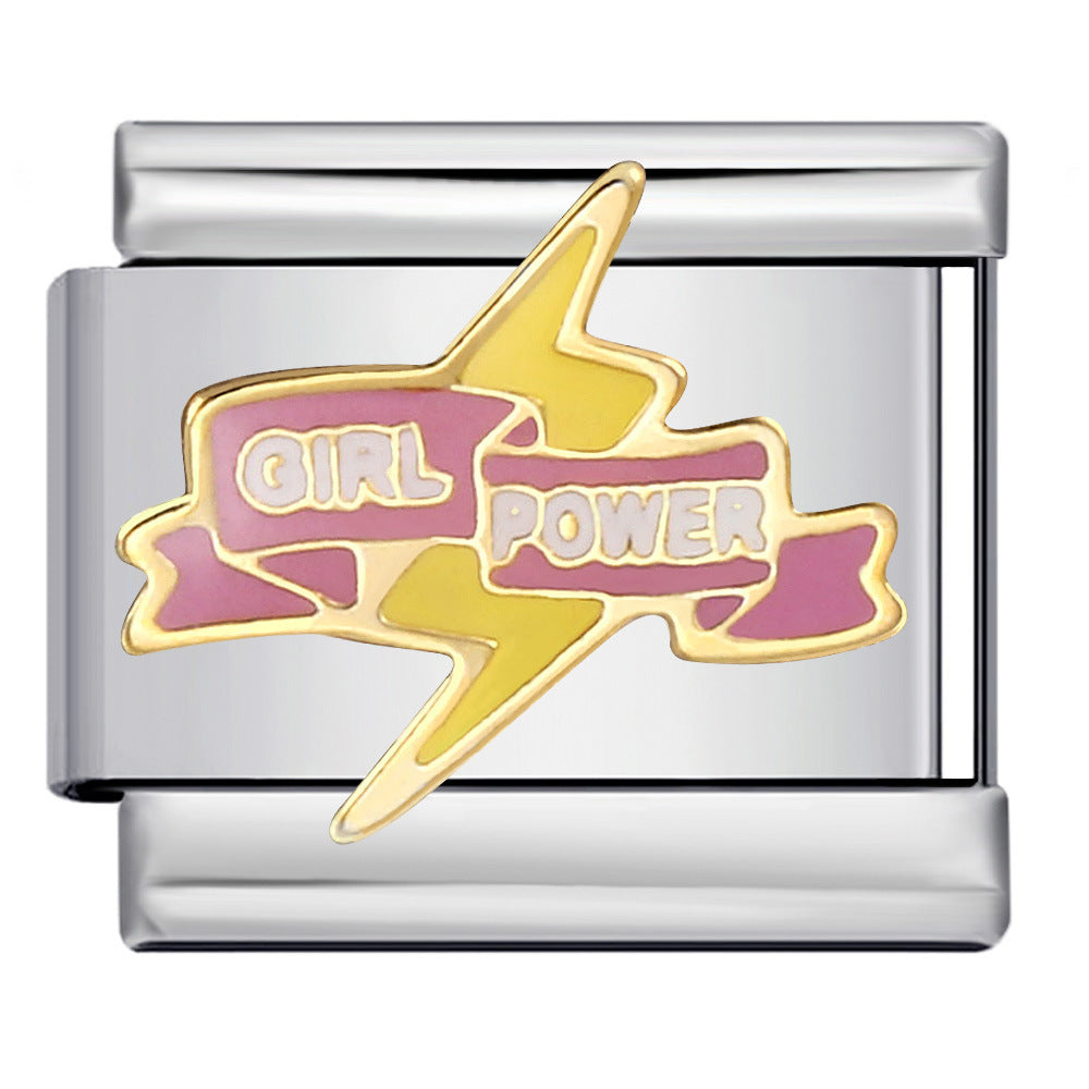 Stainless Steel Welded Gold-Plated Drip Oil DIY Personalized English Elastic Patchwork Bracelet - Italian Module Wholesale Stainless Steel Welded Gold-Plated Drip Oil DIY Personalized English Elastic Patchwork Bracelet - Italian Module Wholesale