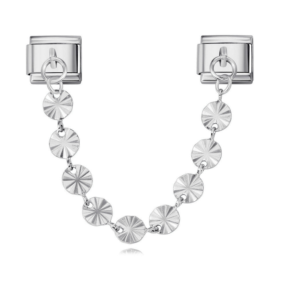 New Gold and Silver Bottom Double Hanging Pendant Italian Module Bracelet Stainless Steel Hook DIY Elastic Strap Chain New Gold and Silver Bottom Double Hanging Pendant Italian Module Bracelet Stainless Steel Hook DIY Elastic Strap Chain