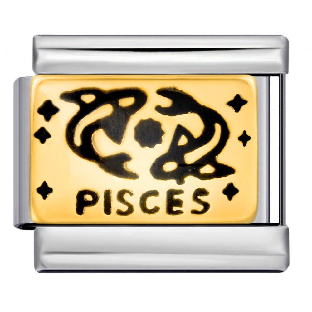 12 Zodiac Sign Italian Modular Bracelet Stainless Steel Gold Plated Enamel DIY Charm Bracelet Jewelry 12 Zodiac Sign Italian Modular Bracelet Stainless Steel Gold Plated Enamel DIY Charm Bracelet Jewelry