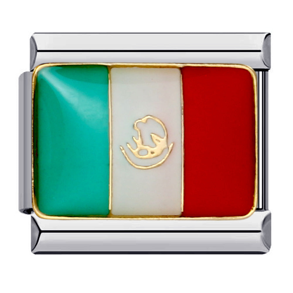 Flag, National Flag, Italian Module, Bracelet, Stainless Steel, Gold-plated, Oil Dripping, Welding Pattern, DIY Bracelet Wholesale Flag, National Flag, Italian Module, Bracelet, Stainless Steel, Gold-plated, Oil Dripping, Welding Pattern, DIY Bracelet Wholesale