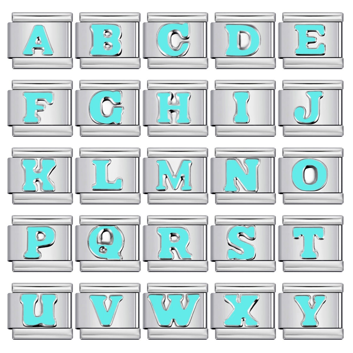 New Titanium Steel Sky Blue English Letter Series DIY Elastic Bracelet Accessories Italian Module Bracelet Alphebat New Titanium Steel Sky Blue English Letter Series DIY Elastic Bracelet Accessories Italian Module Bracelet Alphebat