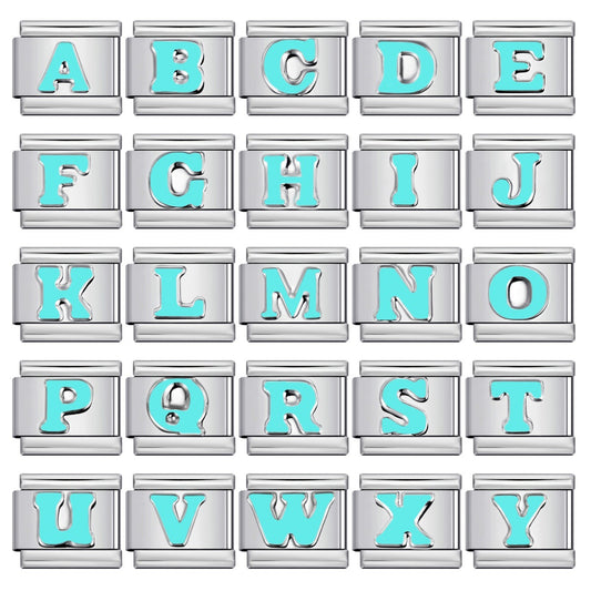 New Titanium Steel Sky Blue English Letter Series DIY Elastic Bracelet Accessories Italian Module Bracelet Alphebat