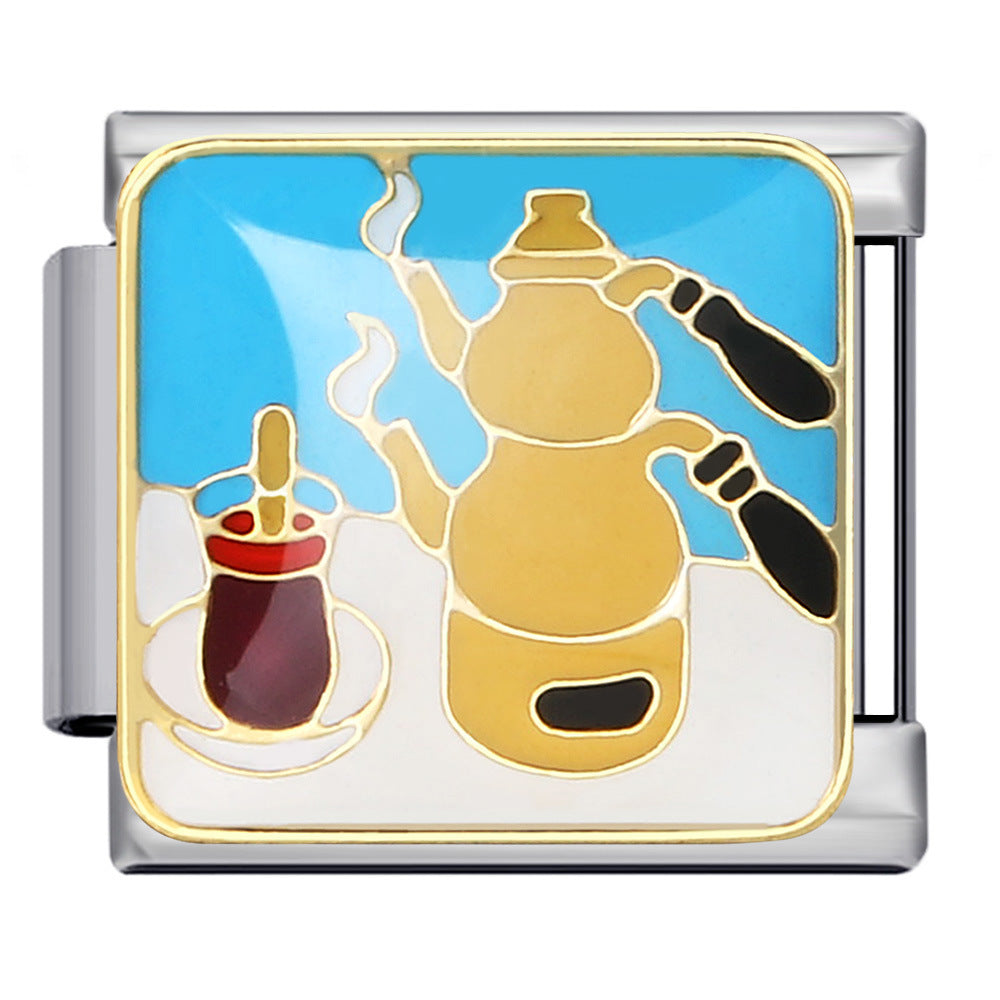 Gourmet Series Italian Module Bracelet Titanium Steel Welding Drip Oil Cartoon Pattern DIY Elastic Splicing Bracelet Gourmet Series Italian Module Bracelet Titanium Steel Welding Drip Oil Cartoon Pattern DIY Elastic Splicing Bracelet