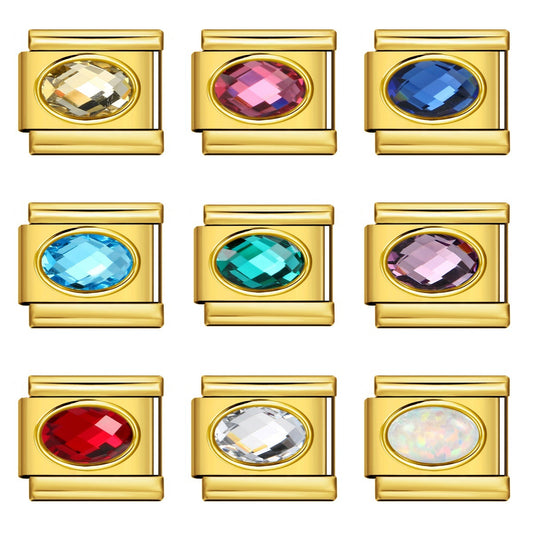 Italian Style Gold Plated Oval Birthstone Bracelet Stainless Steel DIY Customizable Fashion Jewelry Wristband