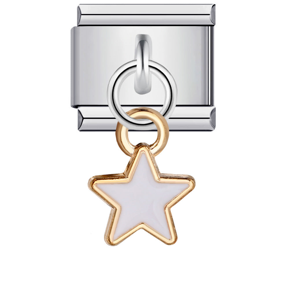 Round Pendant with Gold and Silver Base, Italian Module Bracelet, Titanium Steel Drip Oil Hook, Fashionable DIY Versatile Bracelet Round Pendant with Gold and Silver Base, Italian Module Bracelet, Titanium Steel Drip Oil Hook, Fashionable DIY Versatile Bracelet