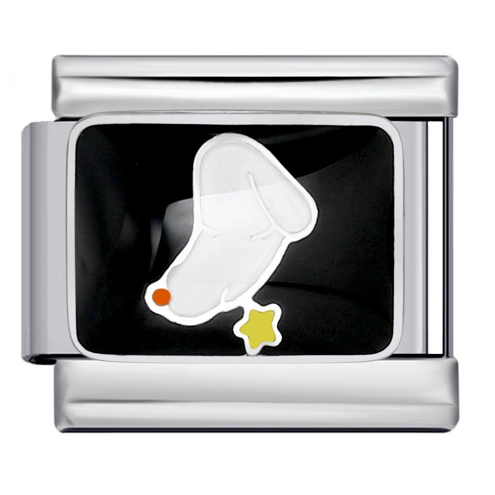 Personalized Pattern Italian Module Bracelet Stainless Steel Welding Drip Oil Cartoon DIY Elastic Splicing Bracelet Personalized Pattern Italian Module Bracelet Stainless Steel Welding Drip Oil Cartoon DIY Elastic Splicing Bracelet