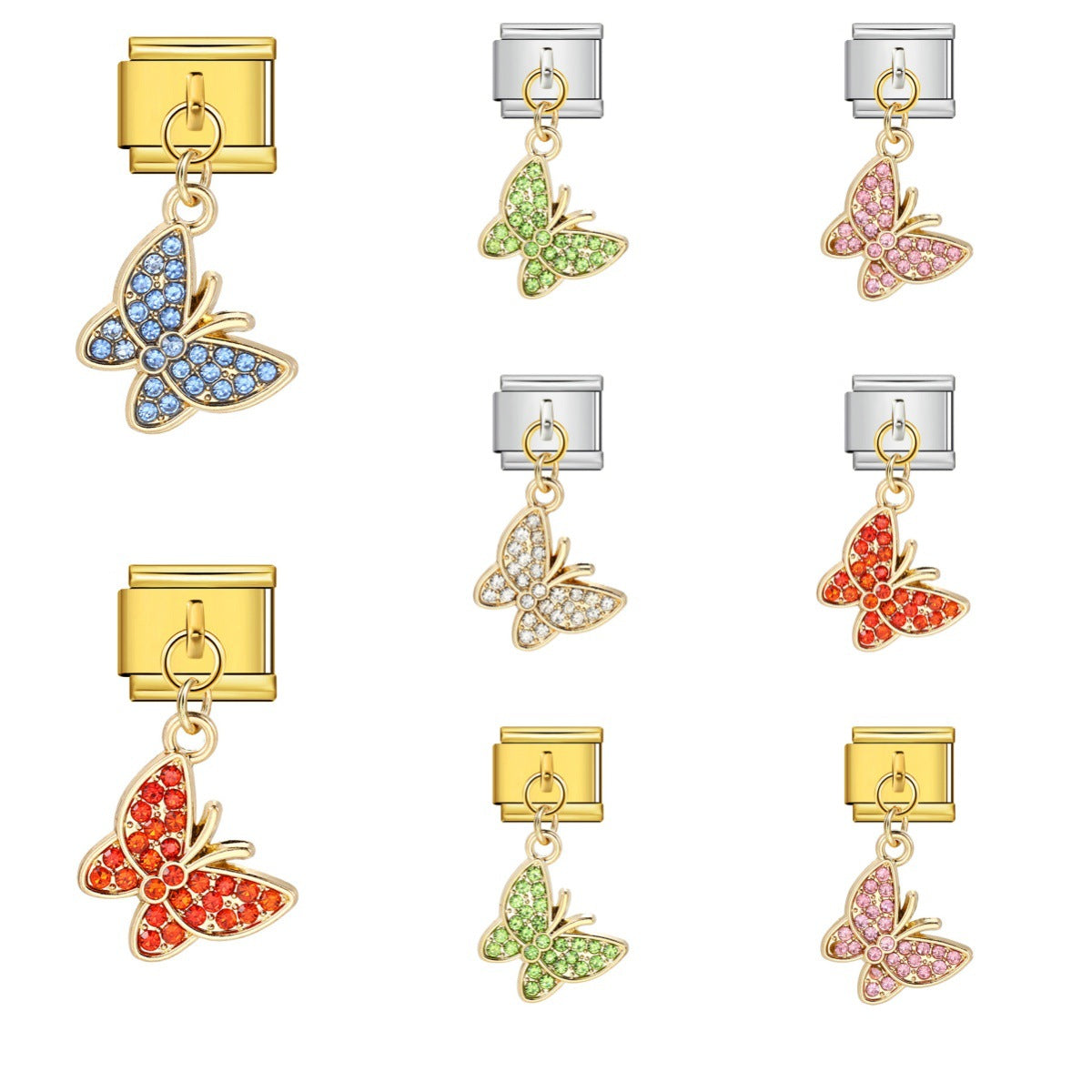 Fashion Diamond Butterfly Pendant Italian Modular Bracelet Gold Silver Elastic DIY Titanium Steel Chain Fashion Diamond Butterfly Pendant Italian Modular Bracelet Gold Silver Elastic DIY Titanium Steel Chain