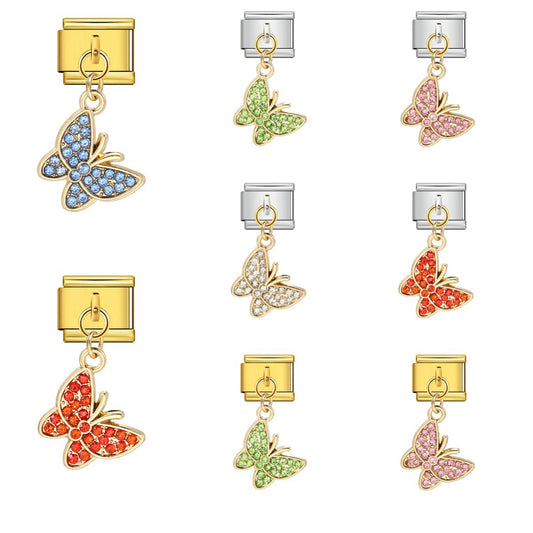 Fashion Diamond Butterfly Pendant Italian Modular Bracelet Gold Silver Elastic DIY Titanium Steel Chain