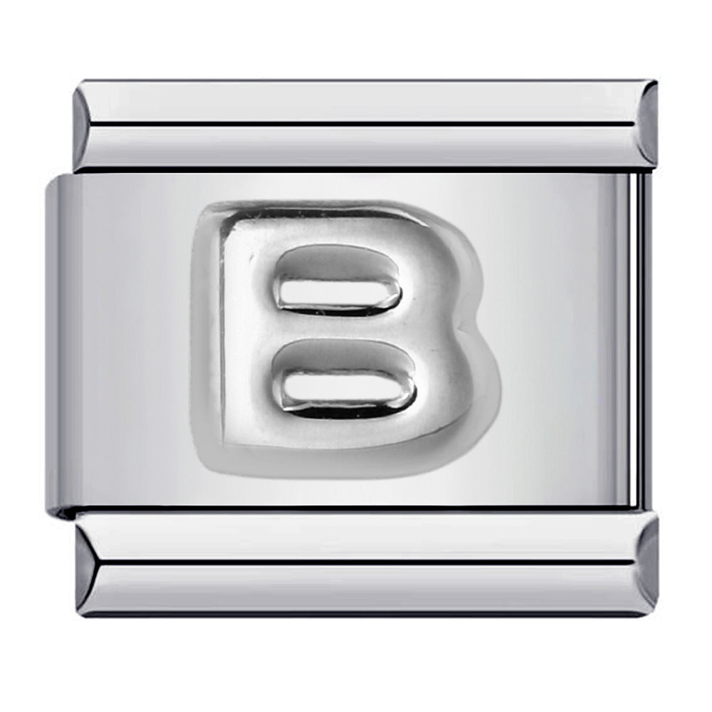 New Stainless Steel Silver Convex English Letter Italian Module Bracelet DIY Elastic Splicing Strap Chain New Stainless Steel Silver Convex English Letter Italian Module Bracelet DIY Elastic Splicing Strap Chain