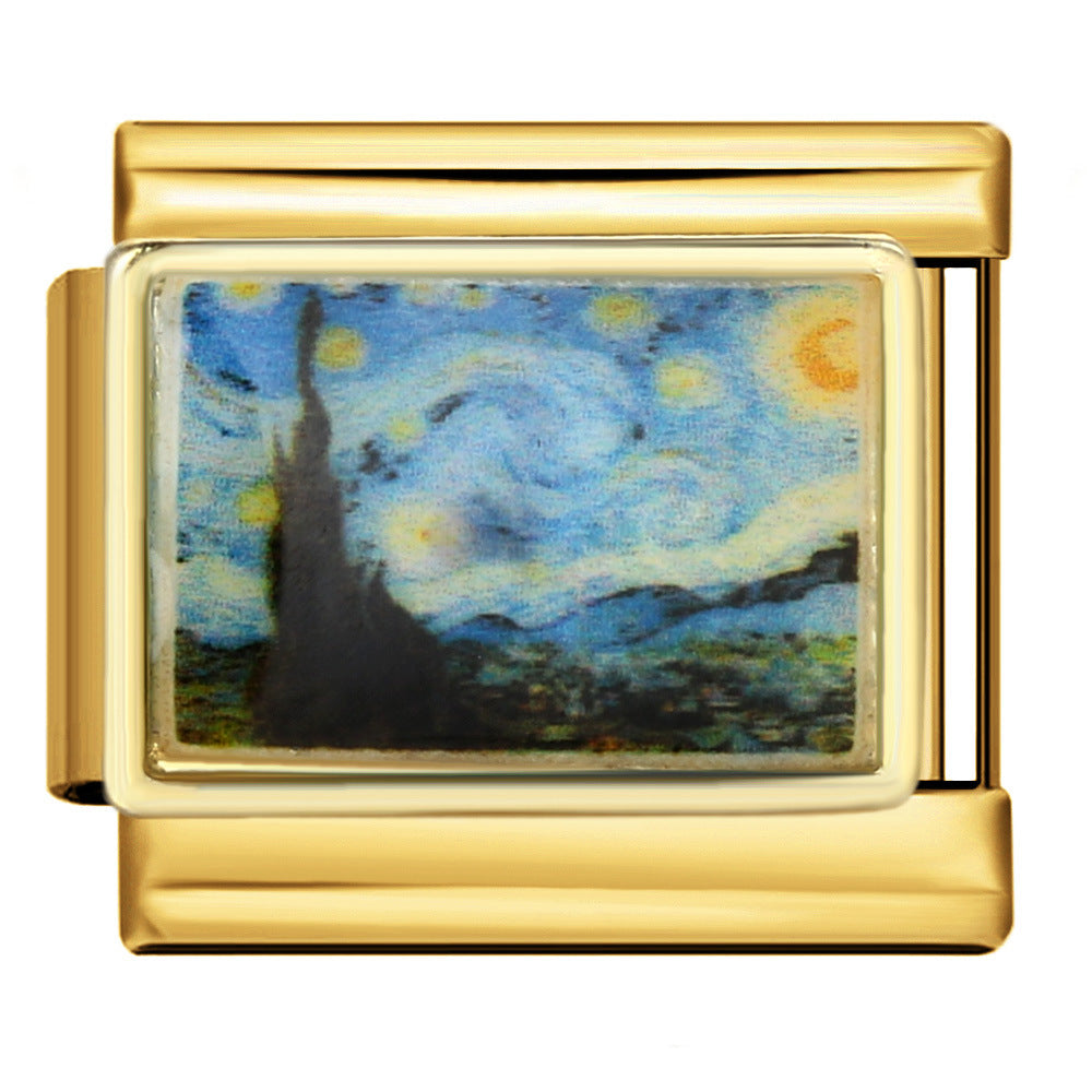 Gold Bottom Tourist Resort Scenery Pattern Italian Module Bracelet DIY Welding Drip Oil Stainless Steel Strap Chain Gold Bottom Tourist Resort Scenery Pattern Italian Module Bracelet DIY Welding Drip Oil Stainless Steel Strap Chain