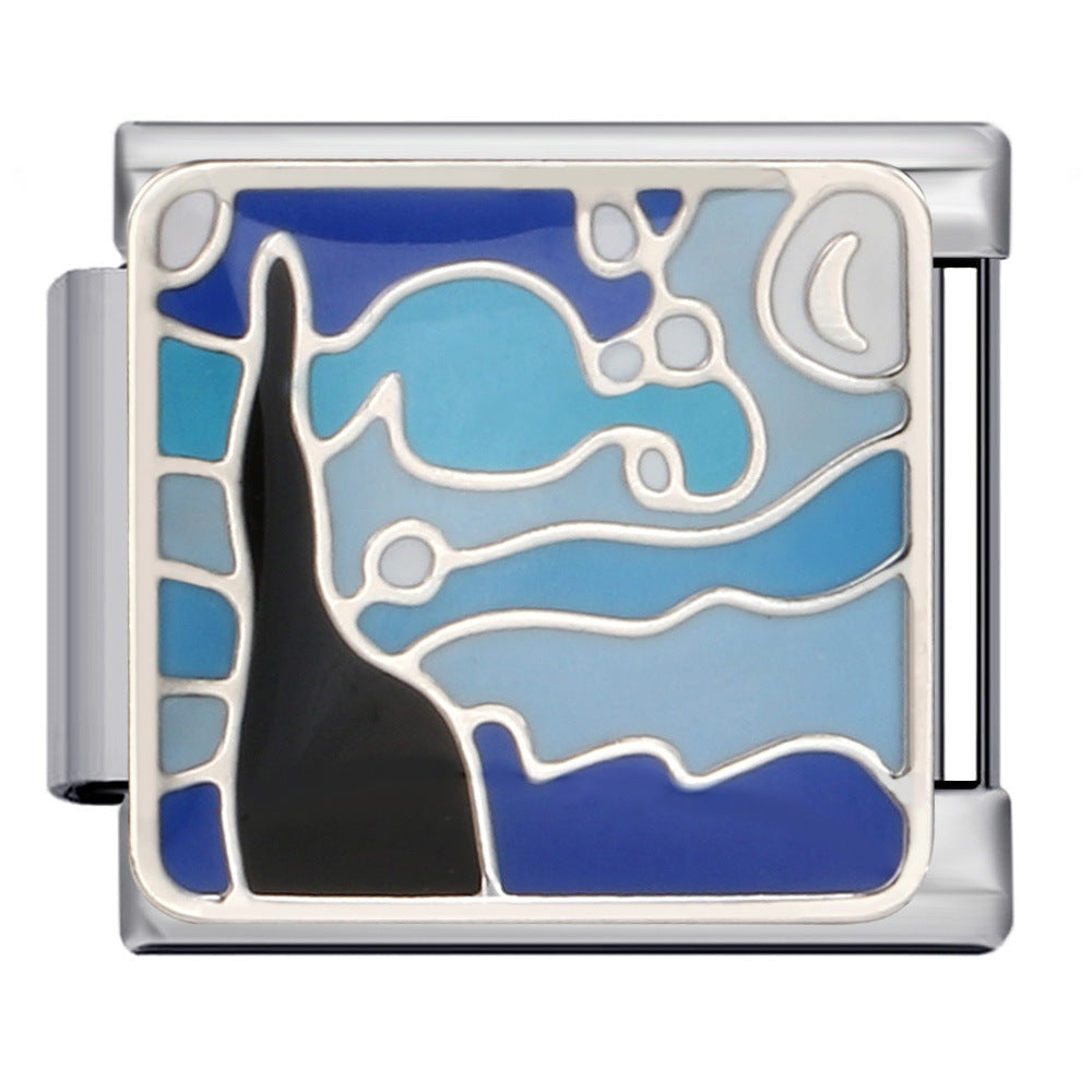 Fresh Illustration Series Italian Module Bracelet Titanium Steel Gold Plated Drip Oil DIY Welding Pattern Strap Chain Fresh Illustration Series Italian Module Bracelet Titanium Steel Gold Plated Drip Oil DIY Welding Pattern Strap Chain