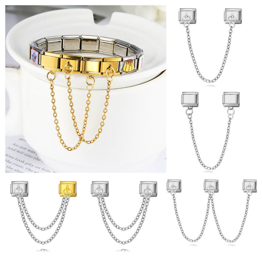 New Trendy Gold and Silver Double Chain Module Bracelet with Titanium Steel Splicing Bracelet DIY Jewelry Accessories