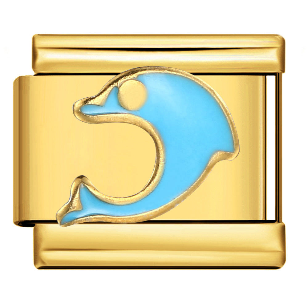 Gold Bottom Star Moon Blue Italian Module Bracelet DIY Jewelry Creative Accessories Detachable Titanium Steel Strap Chain Gold Bottom Star Moon Blue Italian Module Bracelet DIY Jewelry Creative Accessories Detachable Titanium Steel Strap Chain