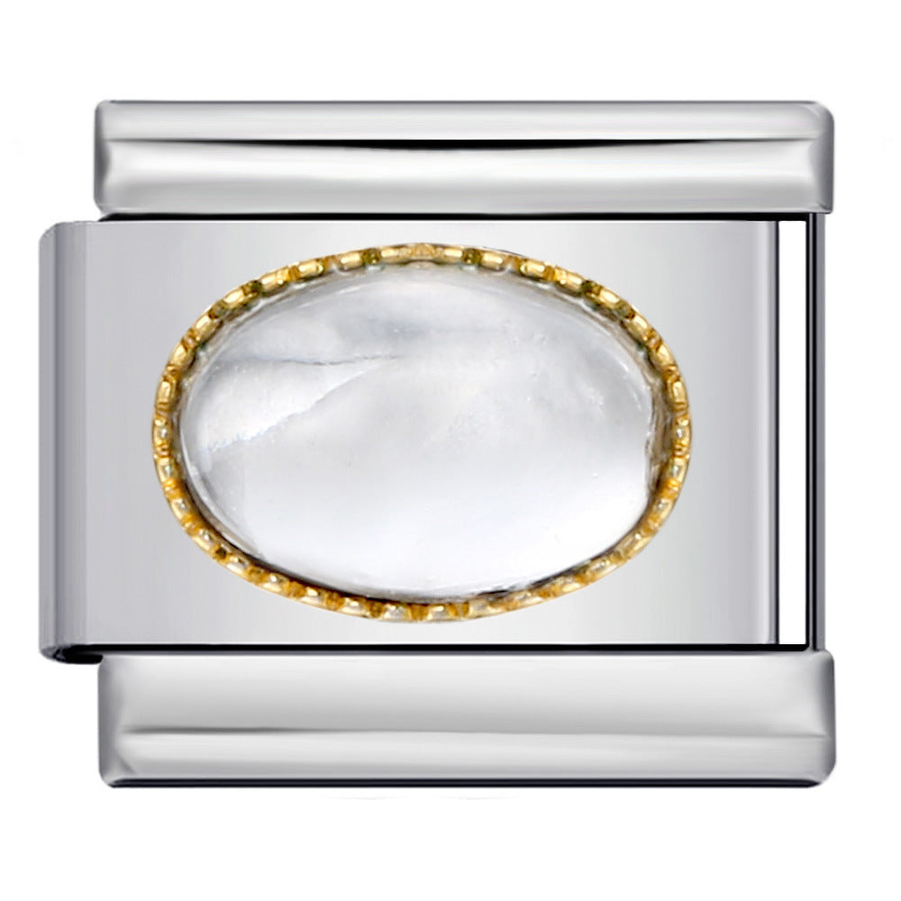 New Gold and Silver Bottom Micro Inlaid Oval Colored Stone Italian Module Bracelet DIY Titanium Steel Welding Oil Dripping Bracelet New Gold and Silver Bottom Micro Inlaid Oval Colored Stone Italian Module Bracelet DIY Titanium Steel Welding Oil Dripping Bracelet